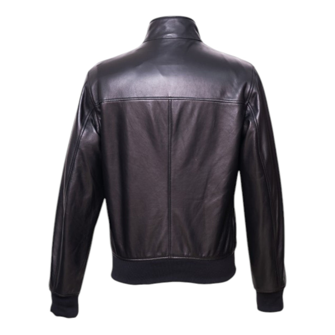 VESTE BOMBER EN CUIR NOIR