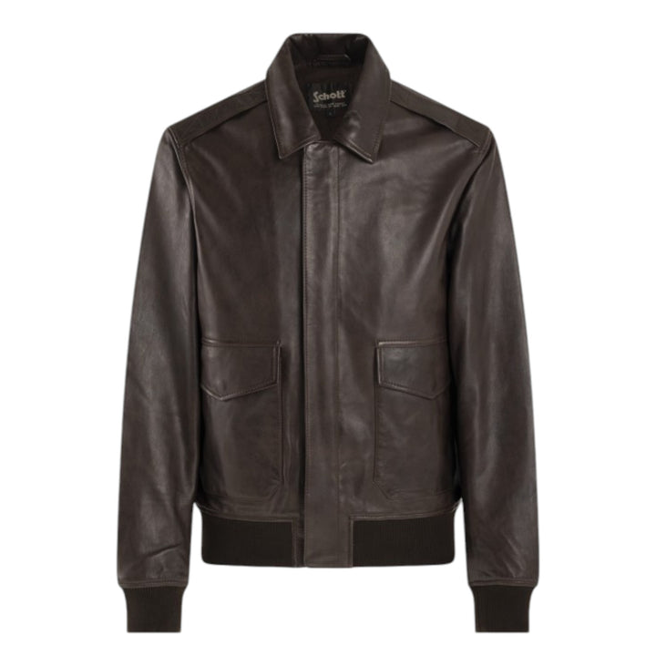 VESTE BOMBER EN CUIR MARRON