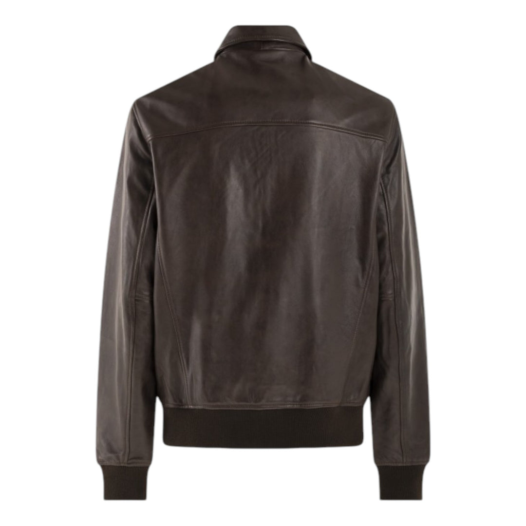 VESTE BOMBER EN CUIR MARRON