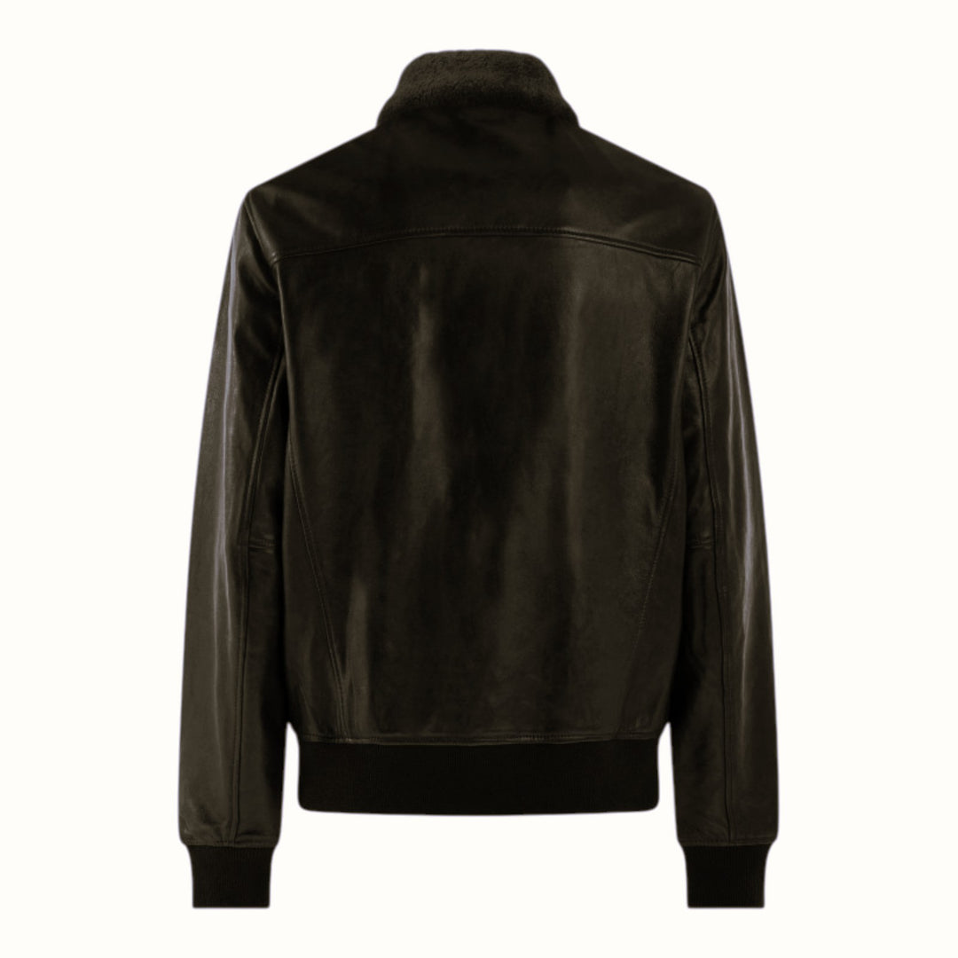 BOMBER EN CUIR VÉRITABLE MATELASSÉ NOIR