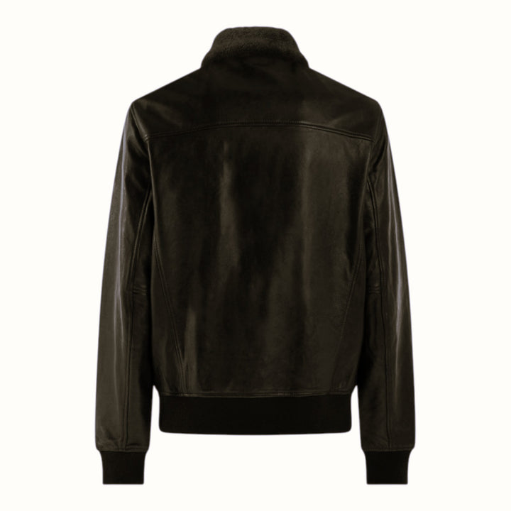 BOMBER EN CUIR VÉRITABLE MATELASSÉ NOIR
