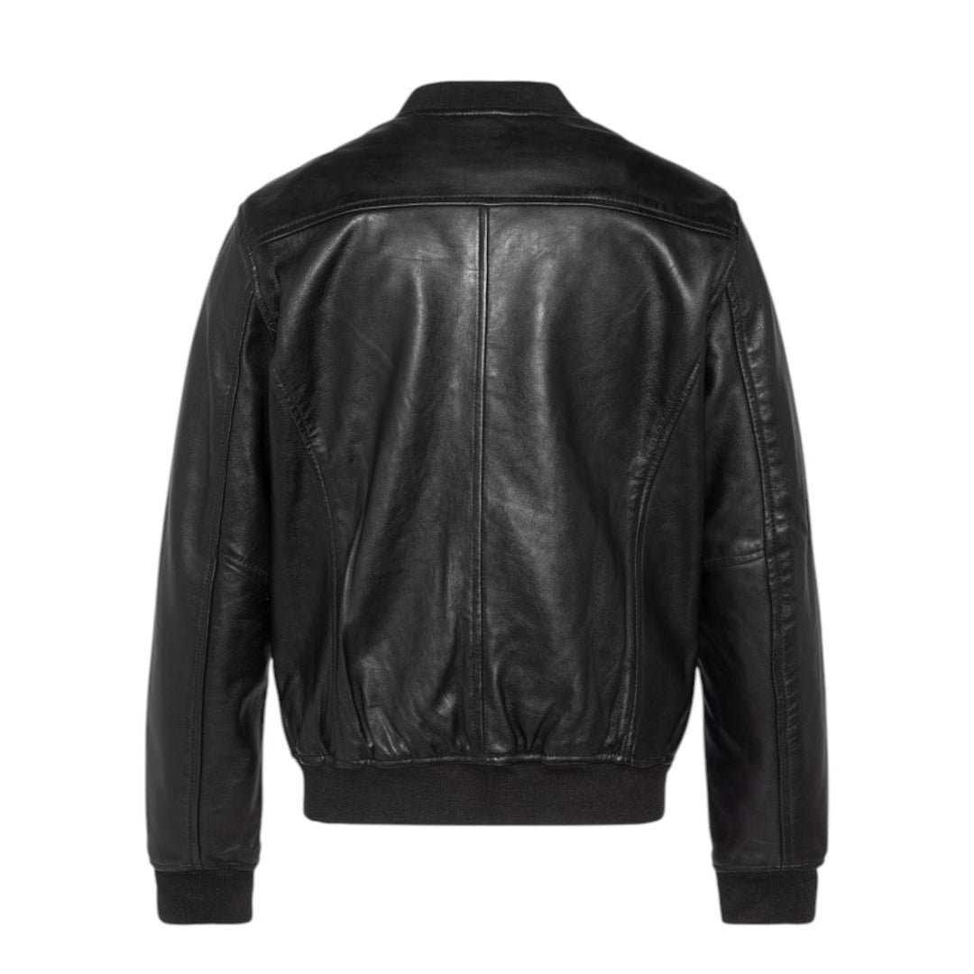 VESTE BOMBER EN CUIR NOIR