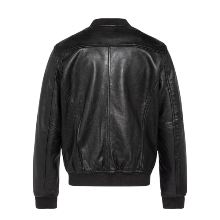 VESTE BOMBER EN CUIR NOIR