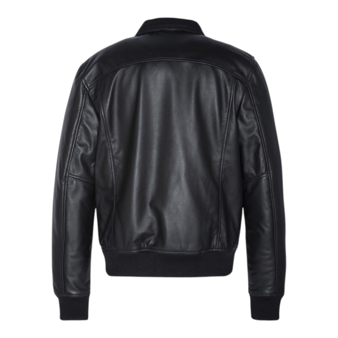 BOMBER EN CUIR VÉRITABLE MATELASSÉ NOIR