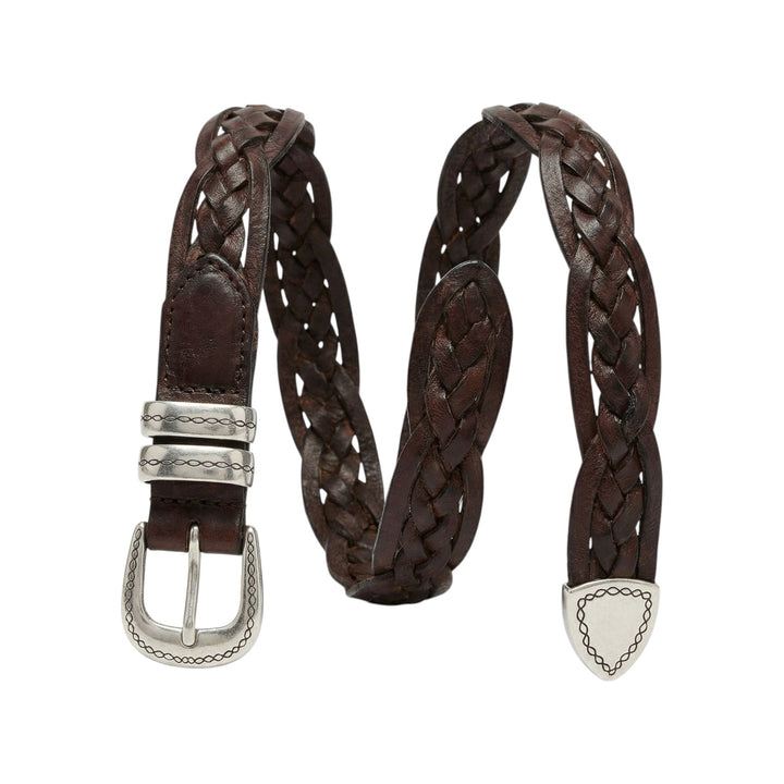 Ceinture Tressée en Cuir Véritable Marron Foncé
