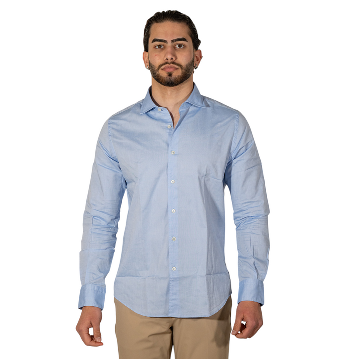Chemise M/L Col italien Oxford Bleu clair
