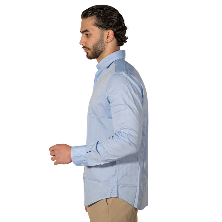 Chemise M/L Col italien Oxford Bleu clair