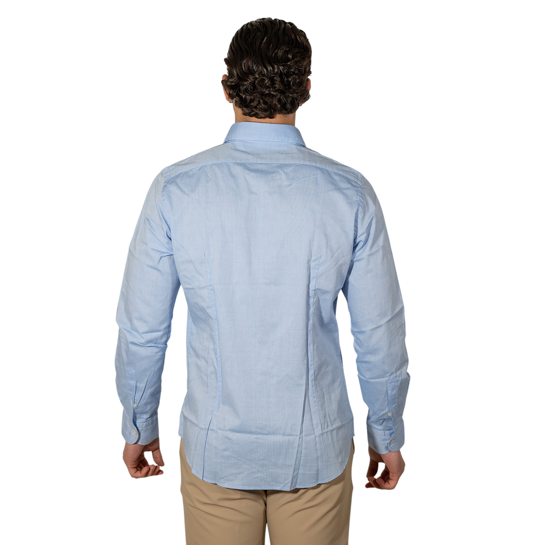 Chemise M/L Col italien Oxford Bleu clair