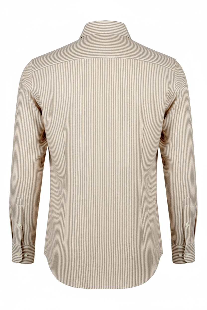 Chemise Manches Longues Custom Fit 100% Lin Rayée Beige-Blanc Washed