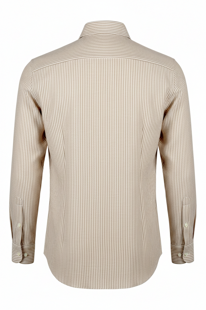 Chemise Manches Longues Custom Fit 100% Lin Rayée Beige-Blanc Washed