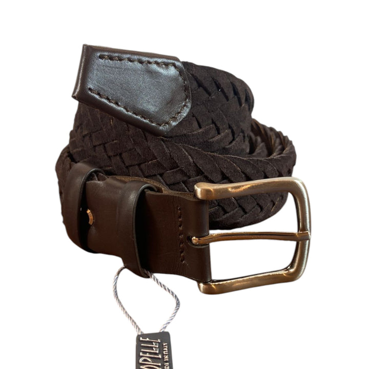 CEINTURE TRESSÉE EN VÉRITABLE CUIR MARRON