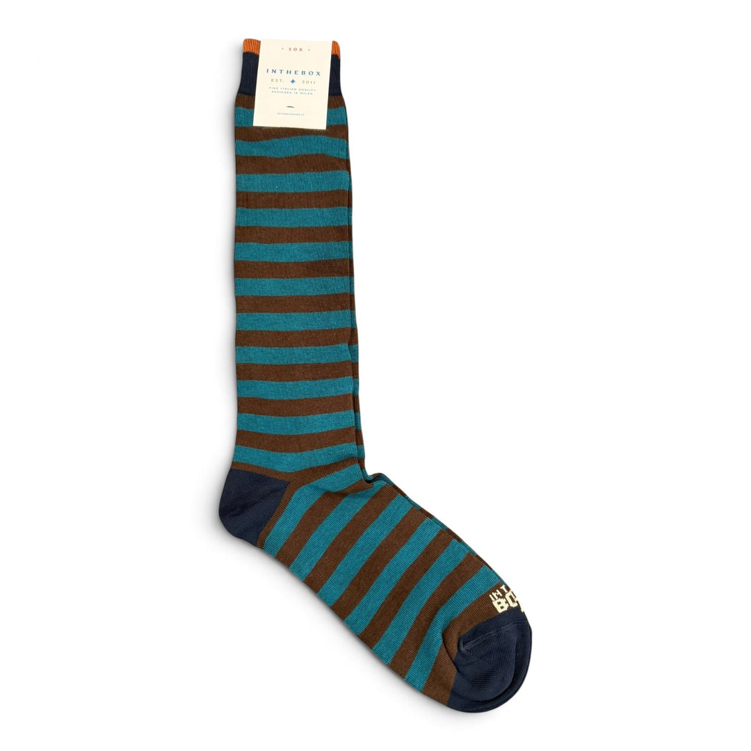 Chaussettes Stripe Rugby Bleu canard/Marron