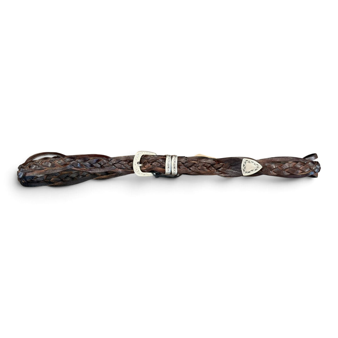 Ceinture Tressée en Cuir Véritable Marron Foncé