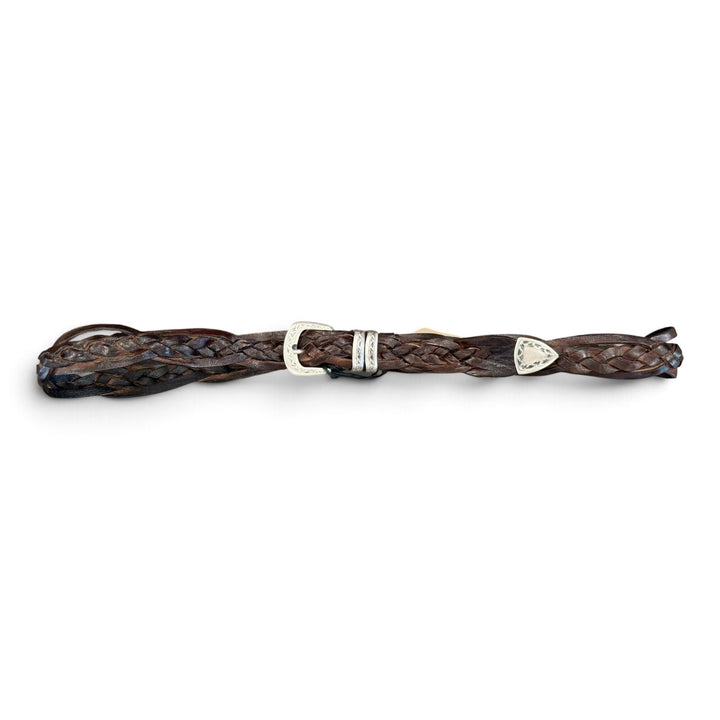 Ceinture Tressée en Cuir Véritable Marron Foncé