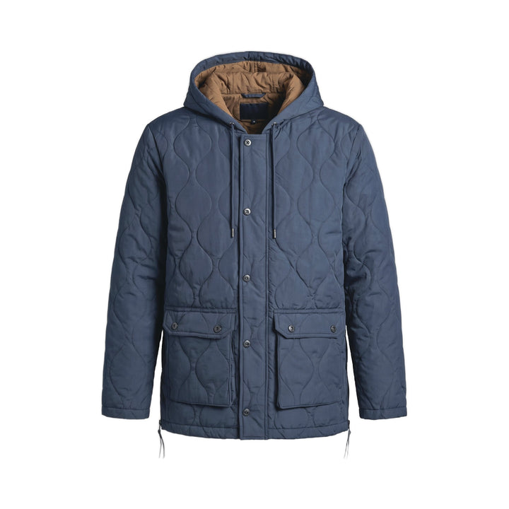 Military Hooded Down Jacket giacca trapuntata blu Taion, vista frontale