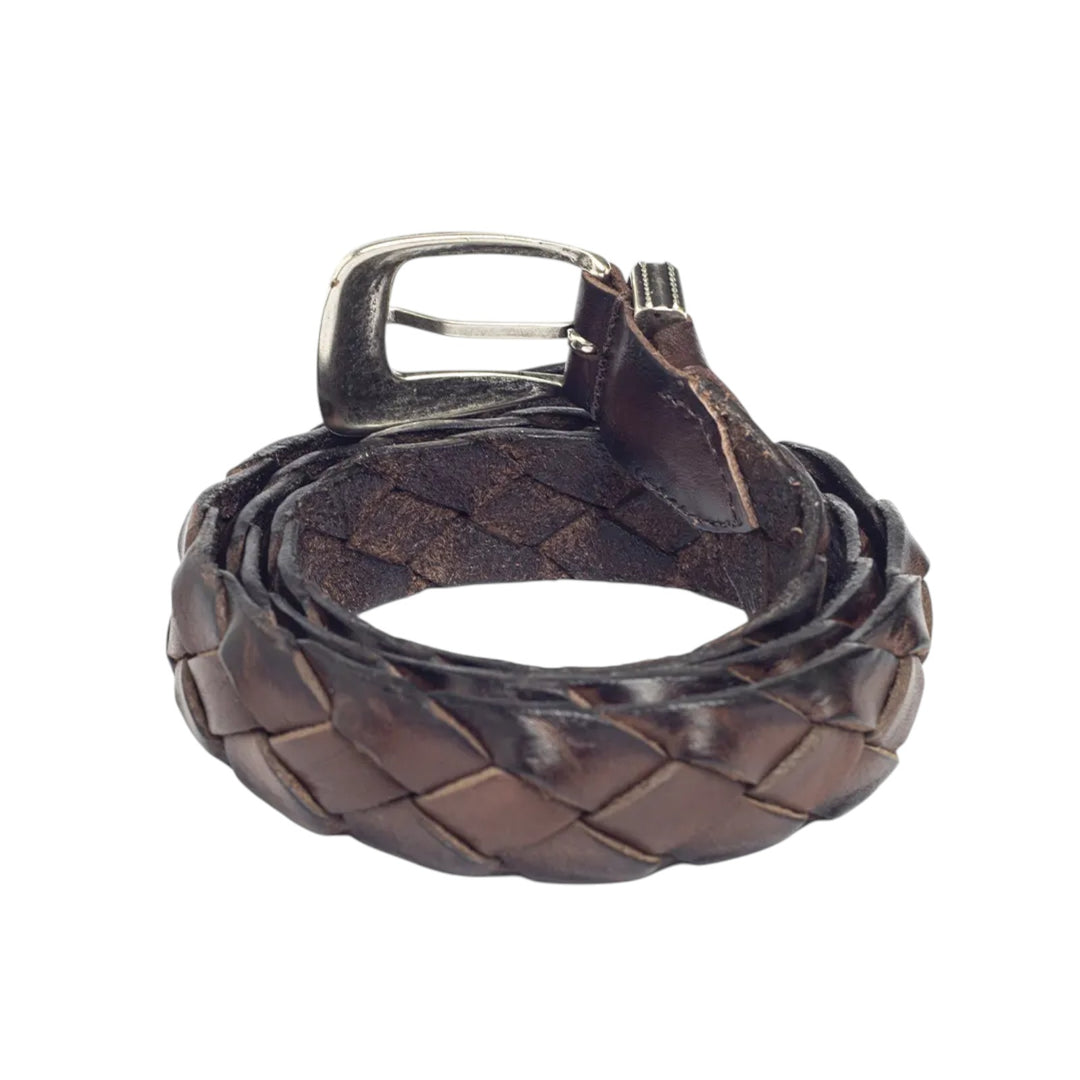 CINTA VERA PELLE TRECCIA MARRONE