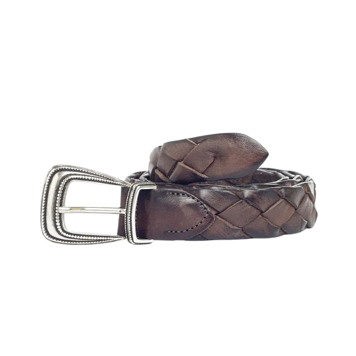 CINTA VERA PELLE TRECCIA MARRONE