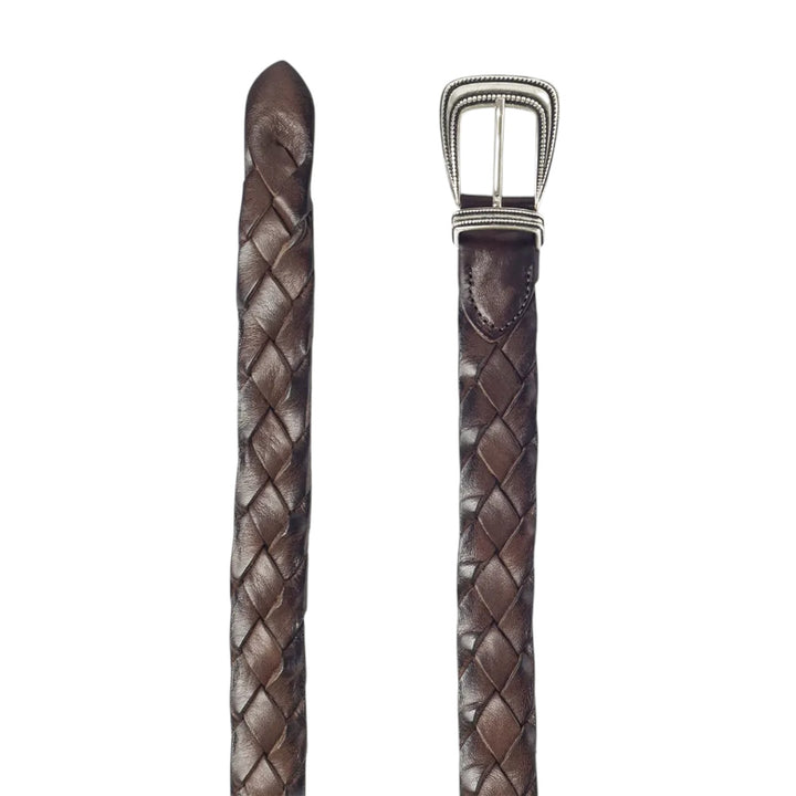 CINTA VERA PELLE TRECCIA MARRONE