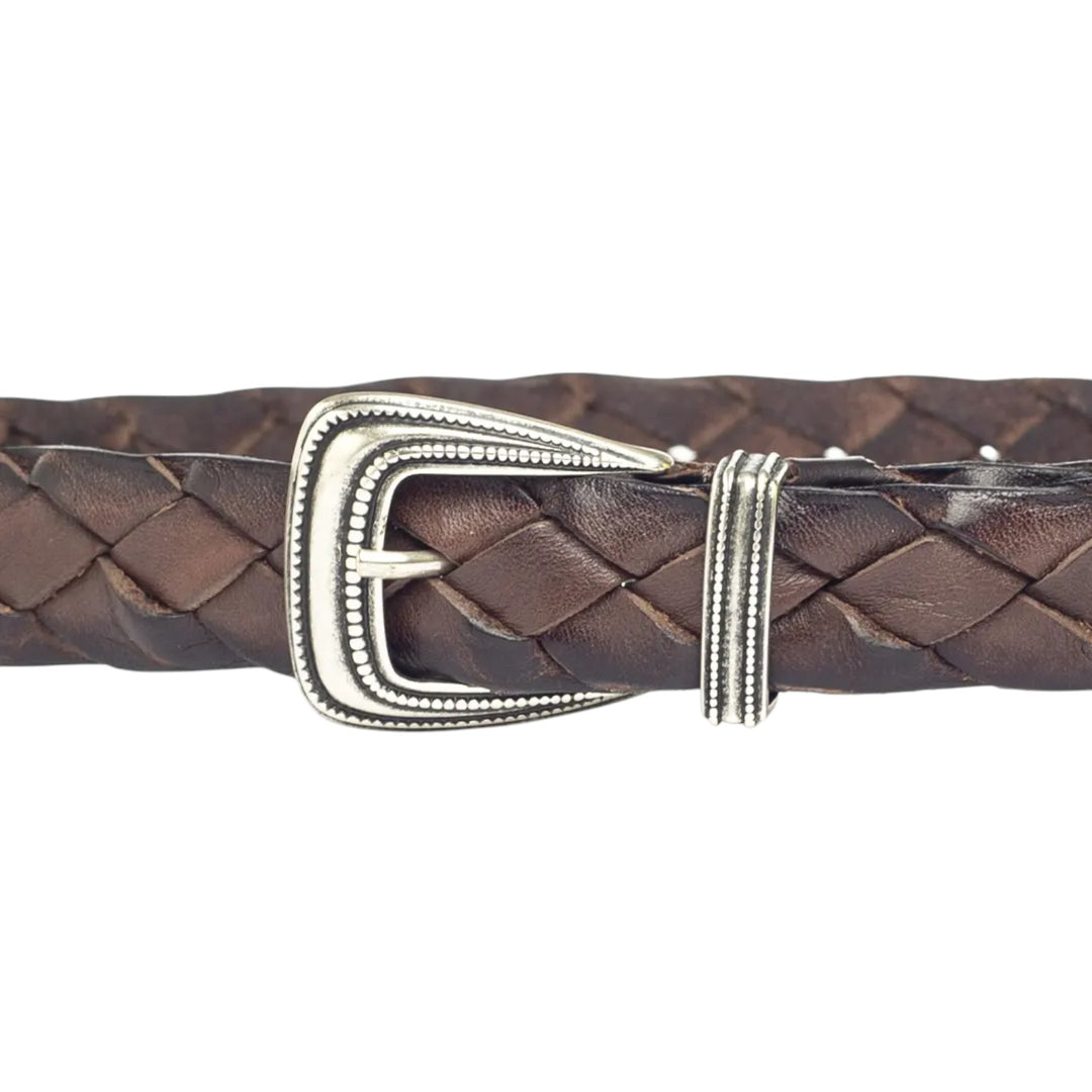 CINTA VERA PELLE TRECCIA MARRONE