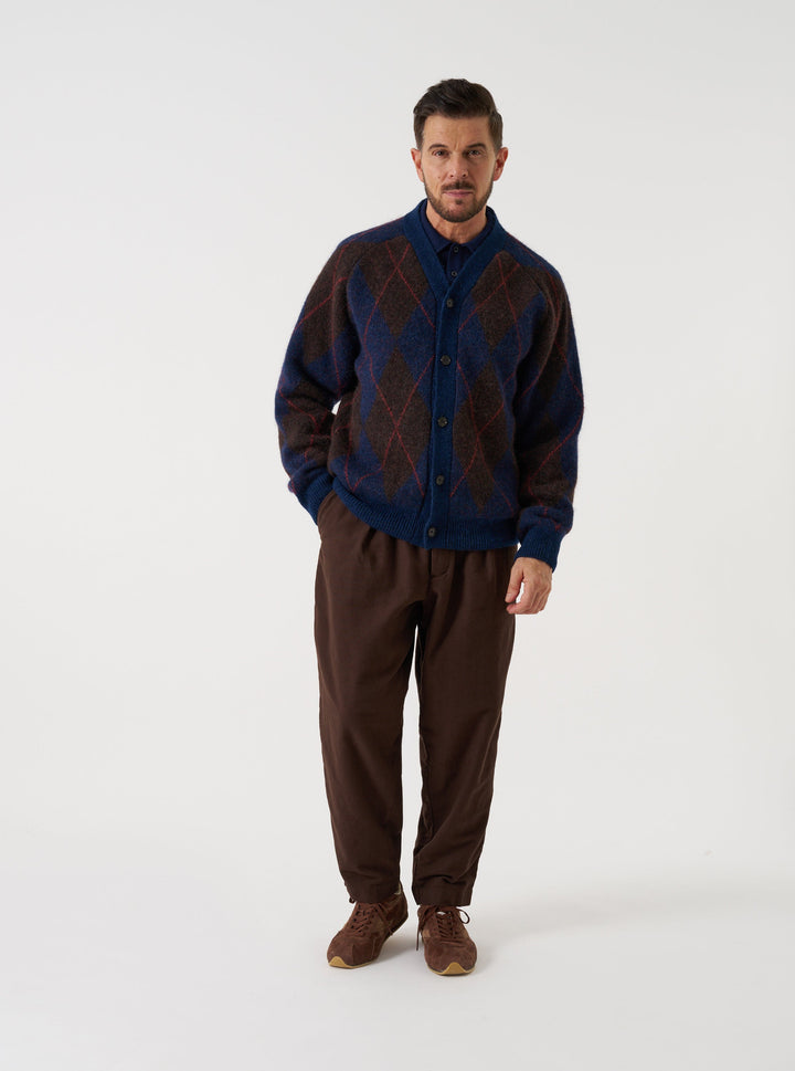 Universal Works David Cardigan Alpaca Argyle Navy Blu - foto 2