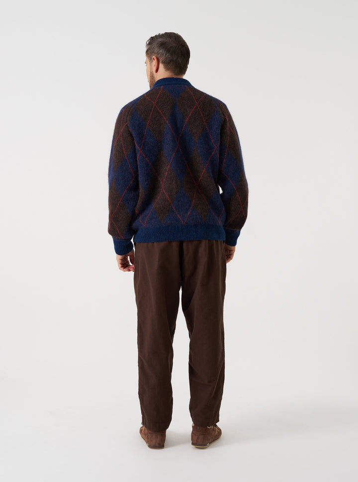 Universal Works David Cardigan Alpaca Argyle Navy Blu - foto 3