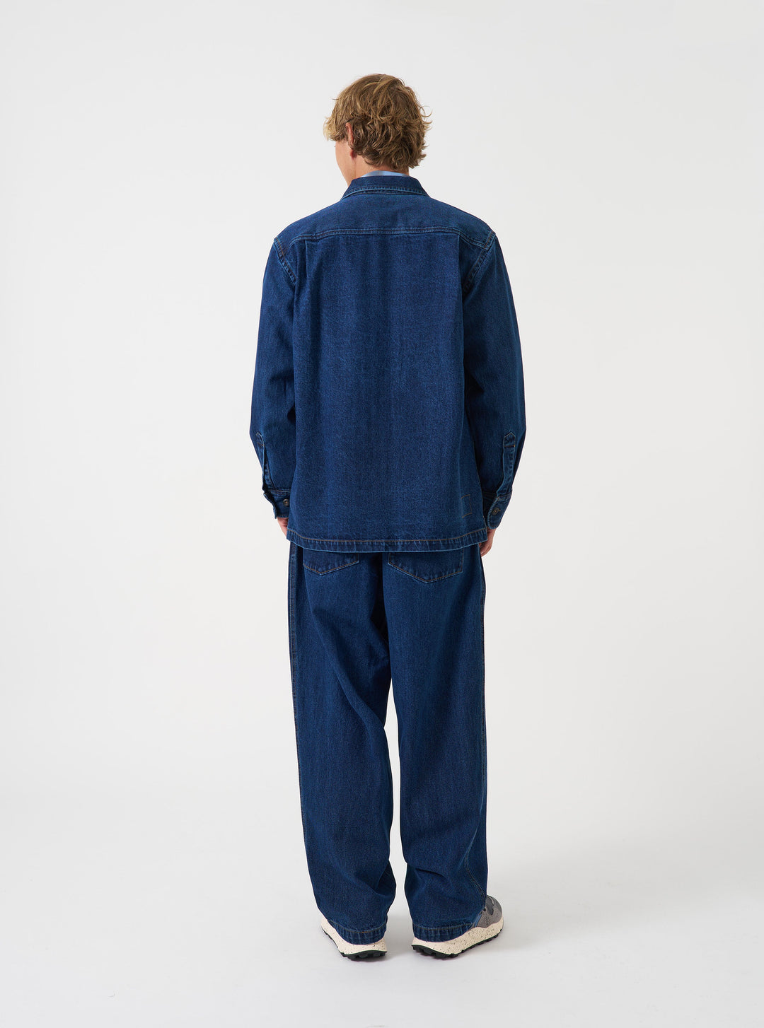 Universal Works Fatigue Shirt Work Denim Indigo Blu - foto 3