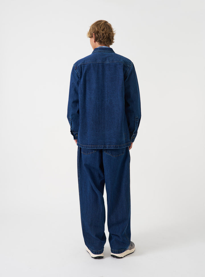 Universal Works Fatigue Shirt Work Denim Indigo Blu - foto 3