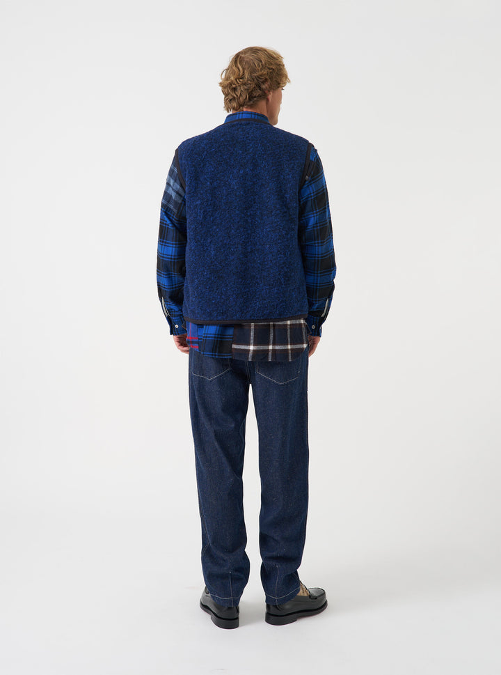 Universal Works Lancaster Gilet Bouclet Fleece Blue Blu - foto 3