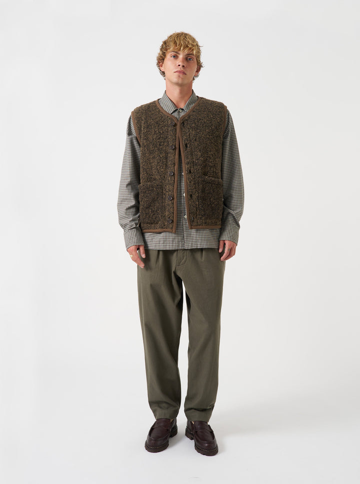 Universal Works Lancaster Gilet Bouclet Fleece Brown Marrone - foto 2