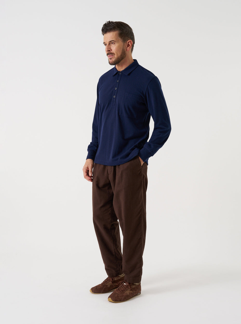 Universal Works Pleated Track Pant Comfort Moleskin Brown Marrone - foto 2
