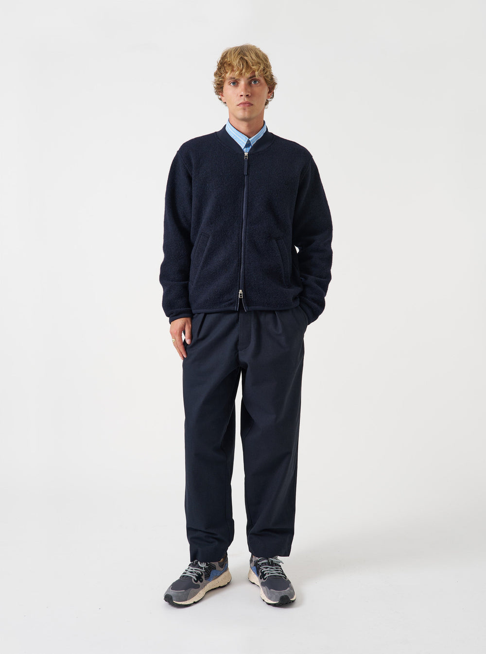 Universal Works Zip Bomber Wool Fleece Navy Blu - foto 2