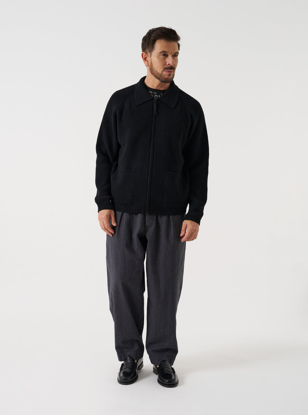 Universal Works Zip Cardigan Eco Wool Black Nero - foto 2