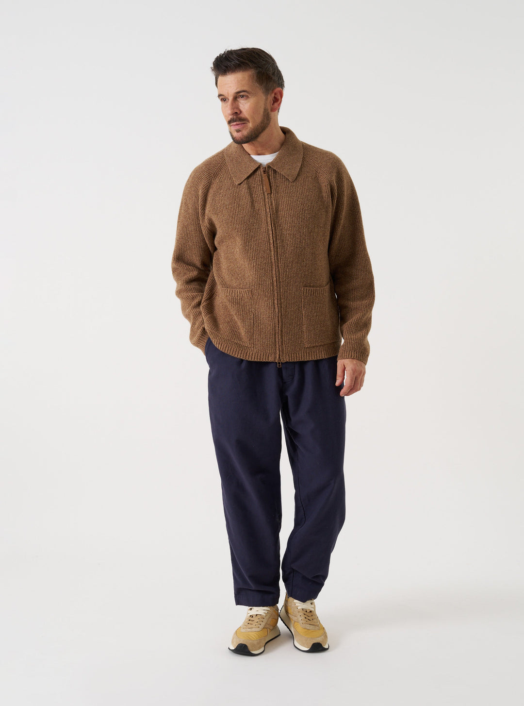 Universal Works Zip Cardigan Eco Wool Tawny Marrone - foto 2
